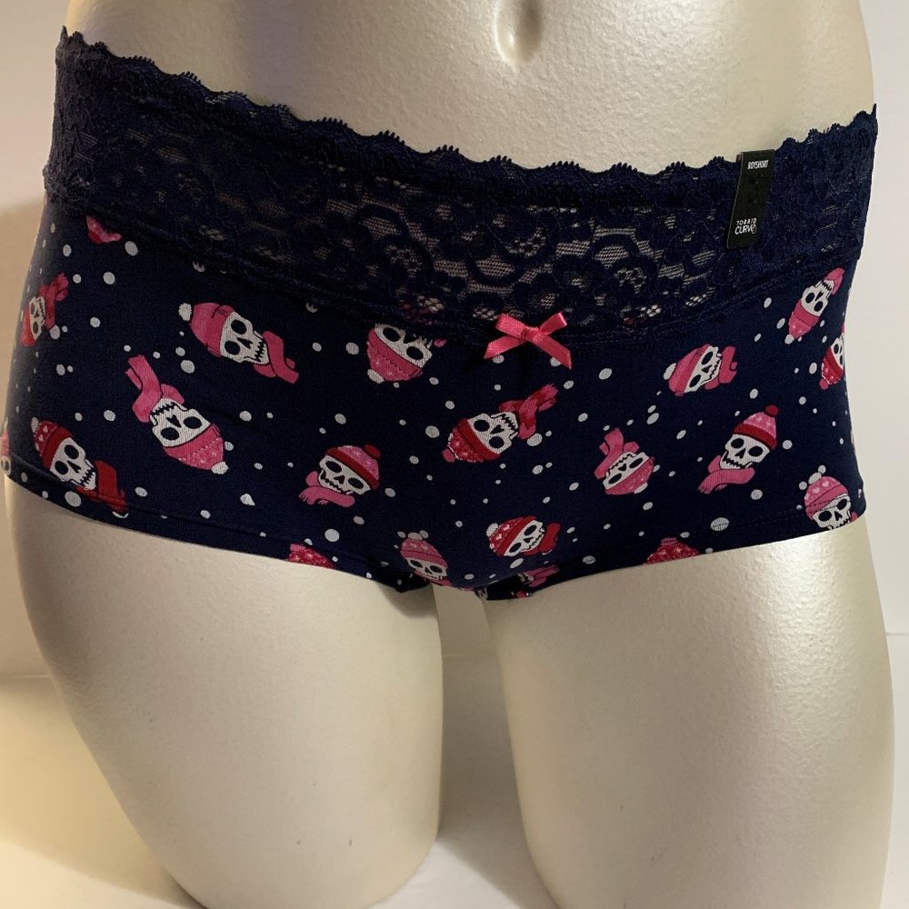 Torrid Boyshort Panties Underwear Wide Lace Christmas Skulls Plus Size 1 14 16